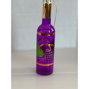 Decorative Purple Glass Miniature Bottle With Gold Leaf & Grape Design